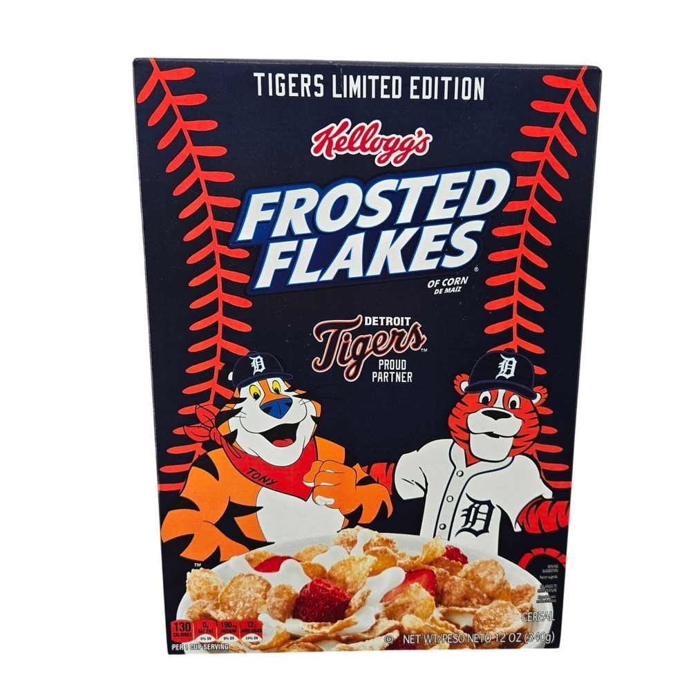 Kellogg's New 12oz Frosted Flakes Detroit Tigers Cereal Box MLB Sports Fan